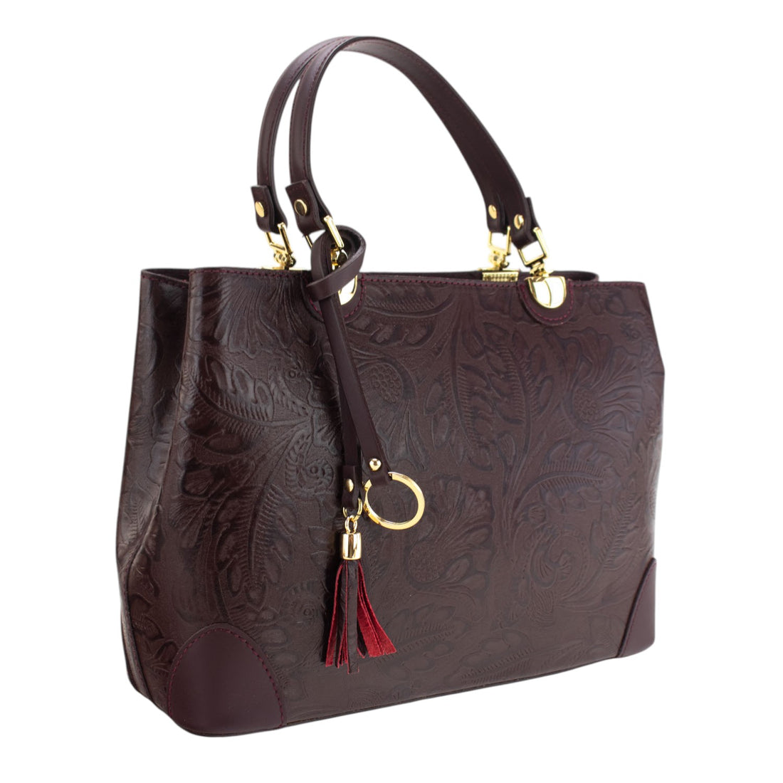 Bolso en piel Pregato Eleganza Grabado Burdeos