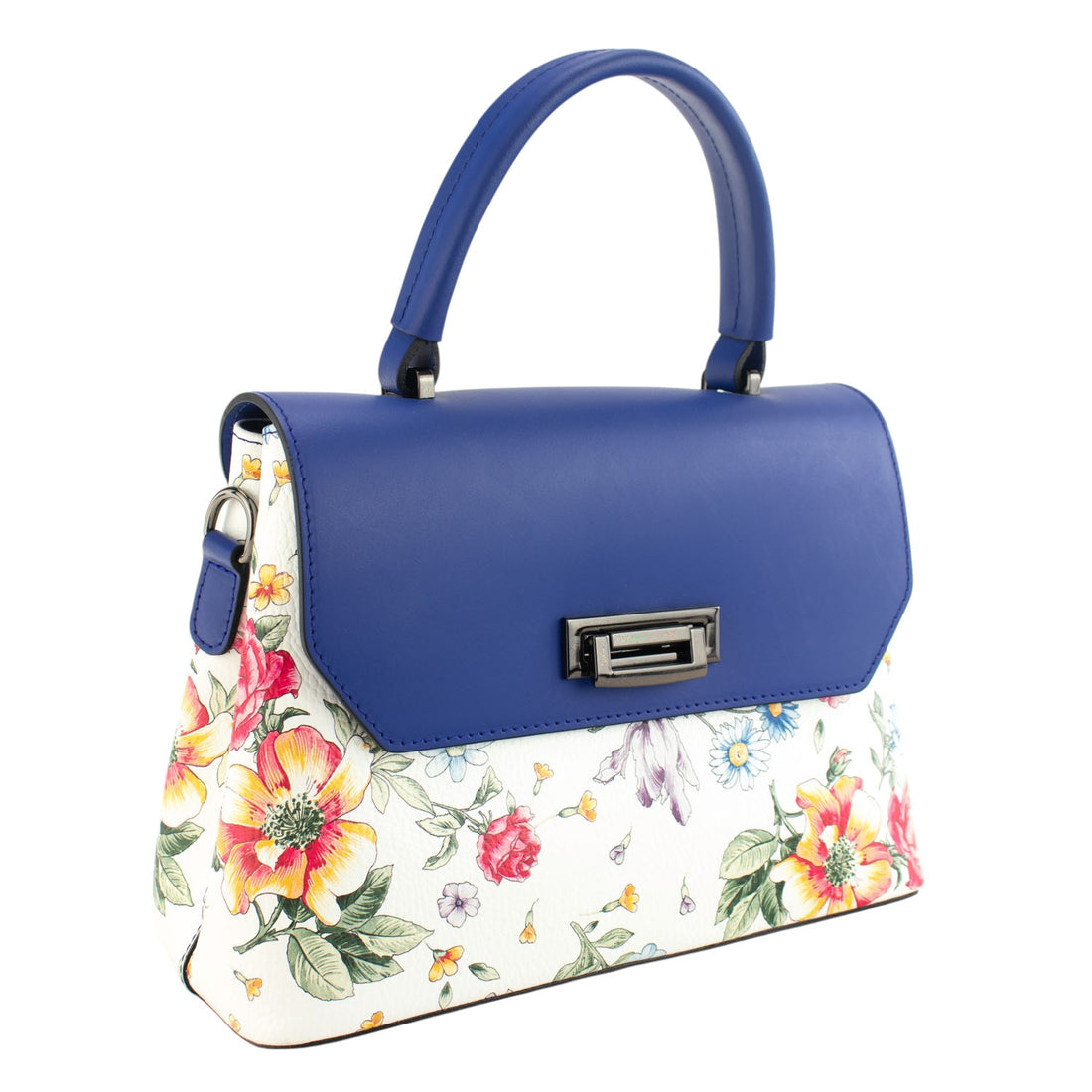 Bolso con solapa en piel Pregato Passione Azul Floral