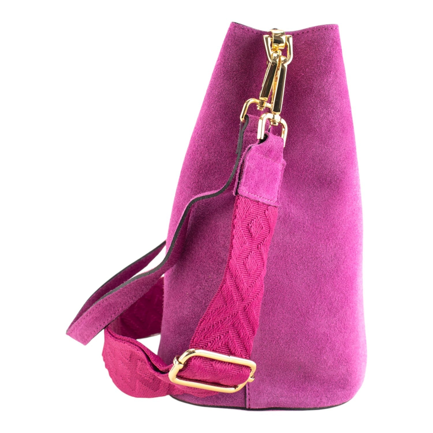 Bandolera Piel Pregato Secchio Peach Fucsia cinta rombo - KimondoShop
