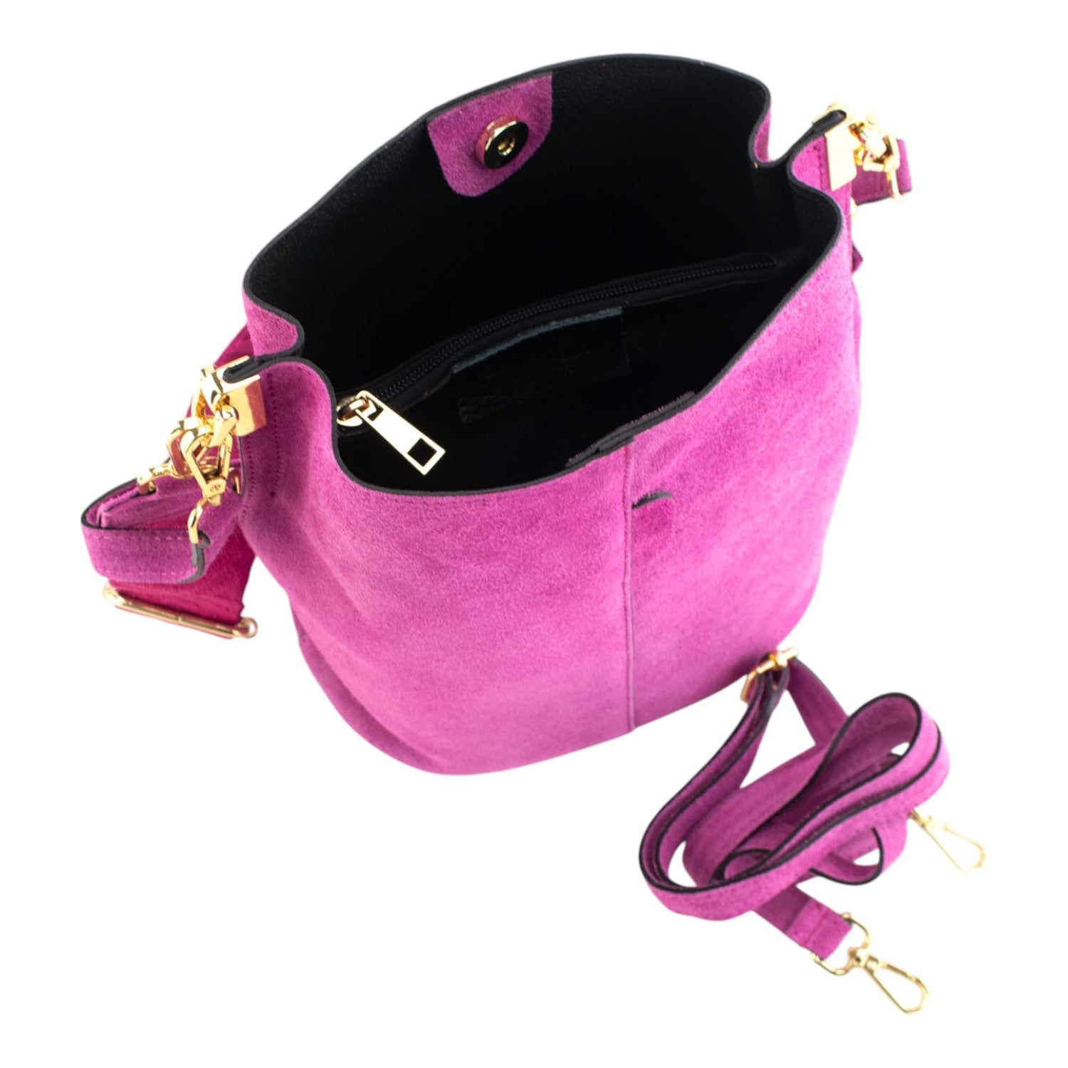 Bandolera Piel Pregato Secchio Peach Fucsia cinta rombo - KimondoShop