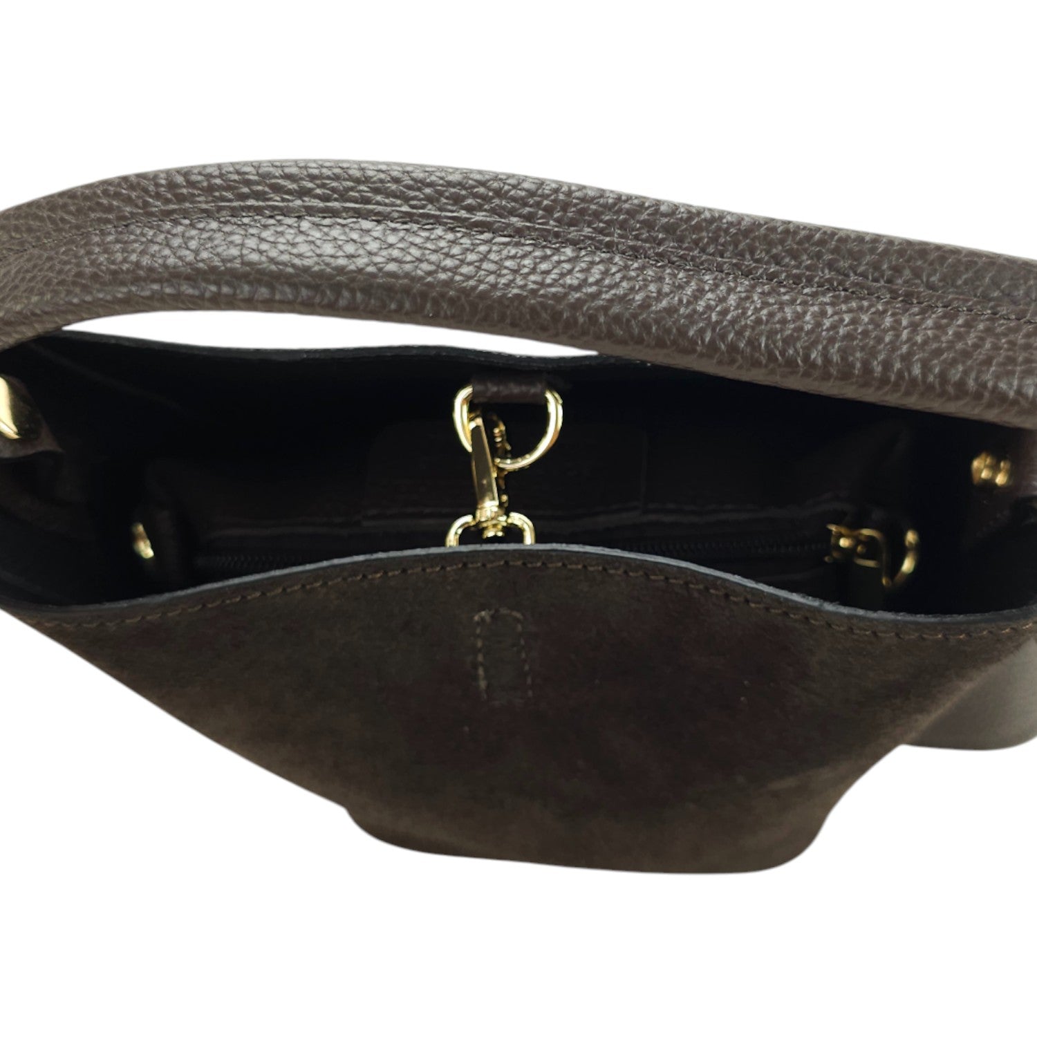 Bolso bucket en Piel Pregato Alessia Ante Chocolate - KimondoShop