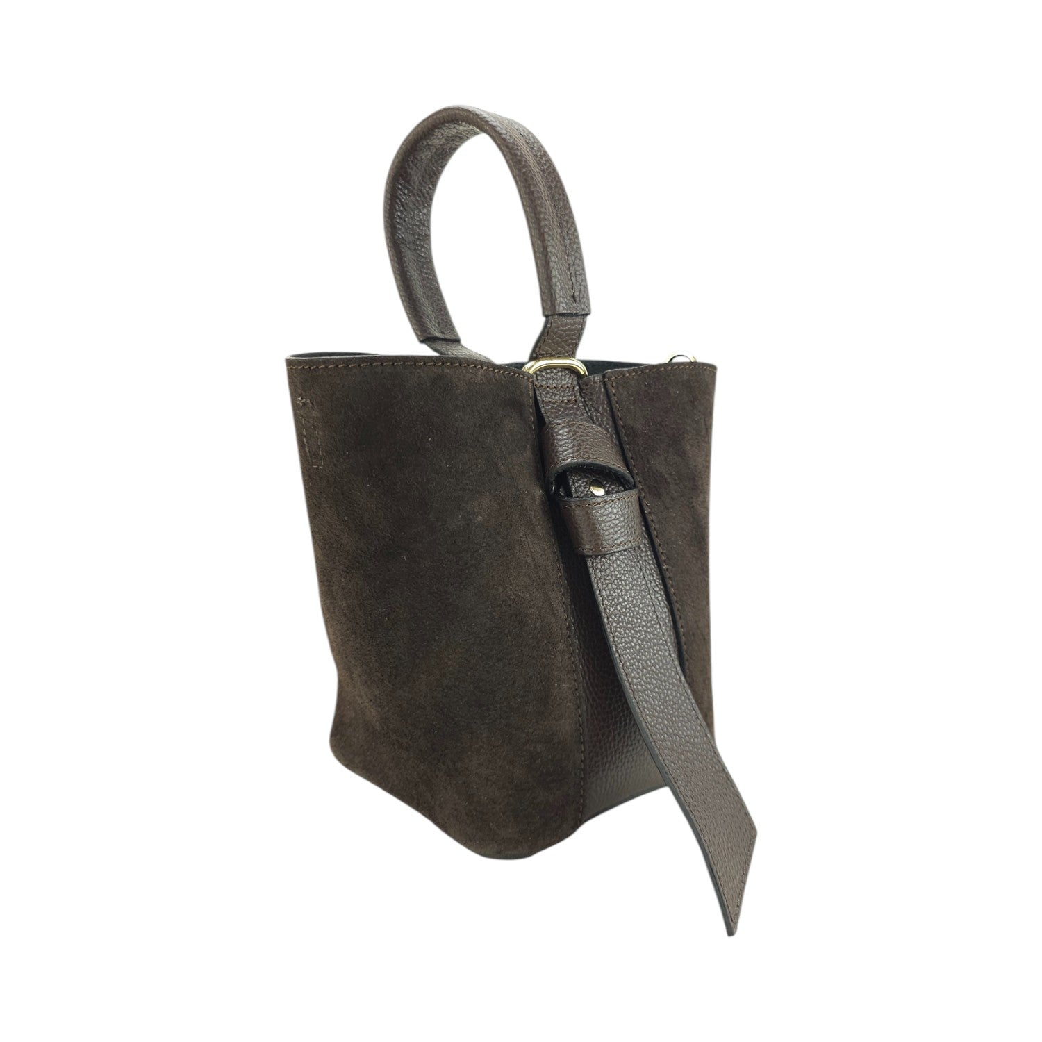Bolso bucket en Piel Pregato Alessia Ante Chocolate - KimondoShop