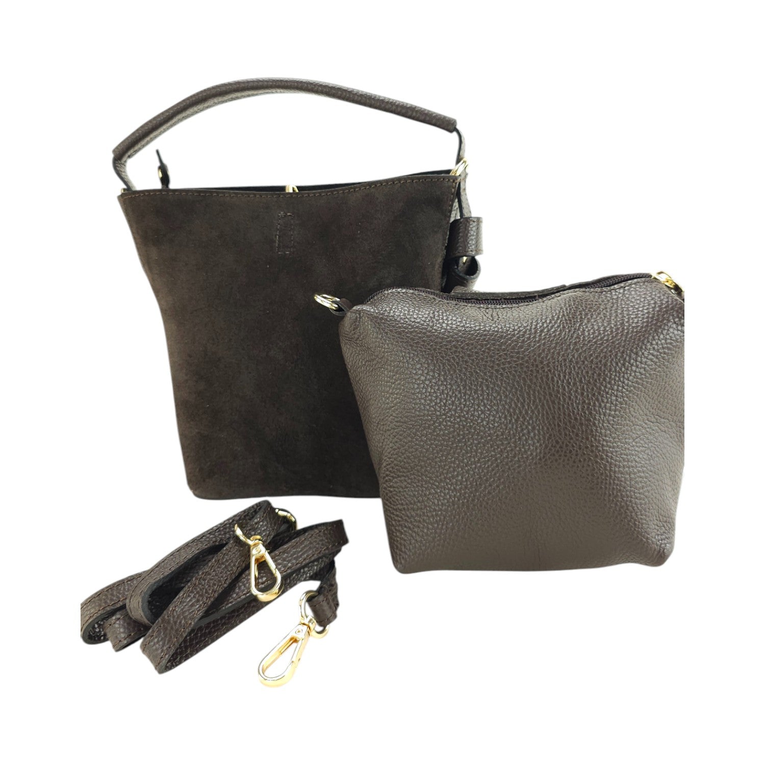 Bolso bucket en Piel Pregato Alessia Ante Chocolate - KimondoShop