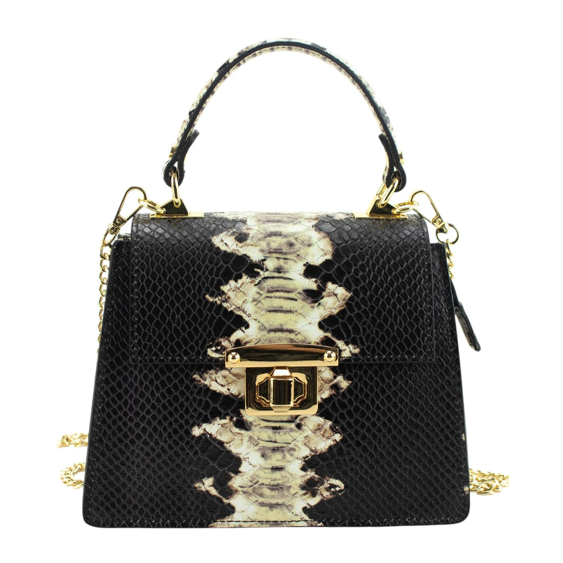 Bolso de mano Piel Pregato Gekko Beige Negro - KimondoShop