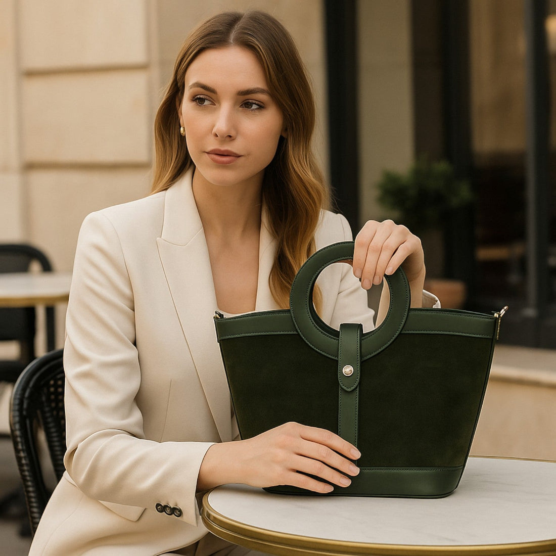 Bolso en piel Pregato Armonia Ante Verde - KimondoShop