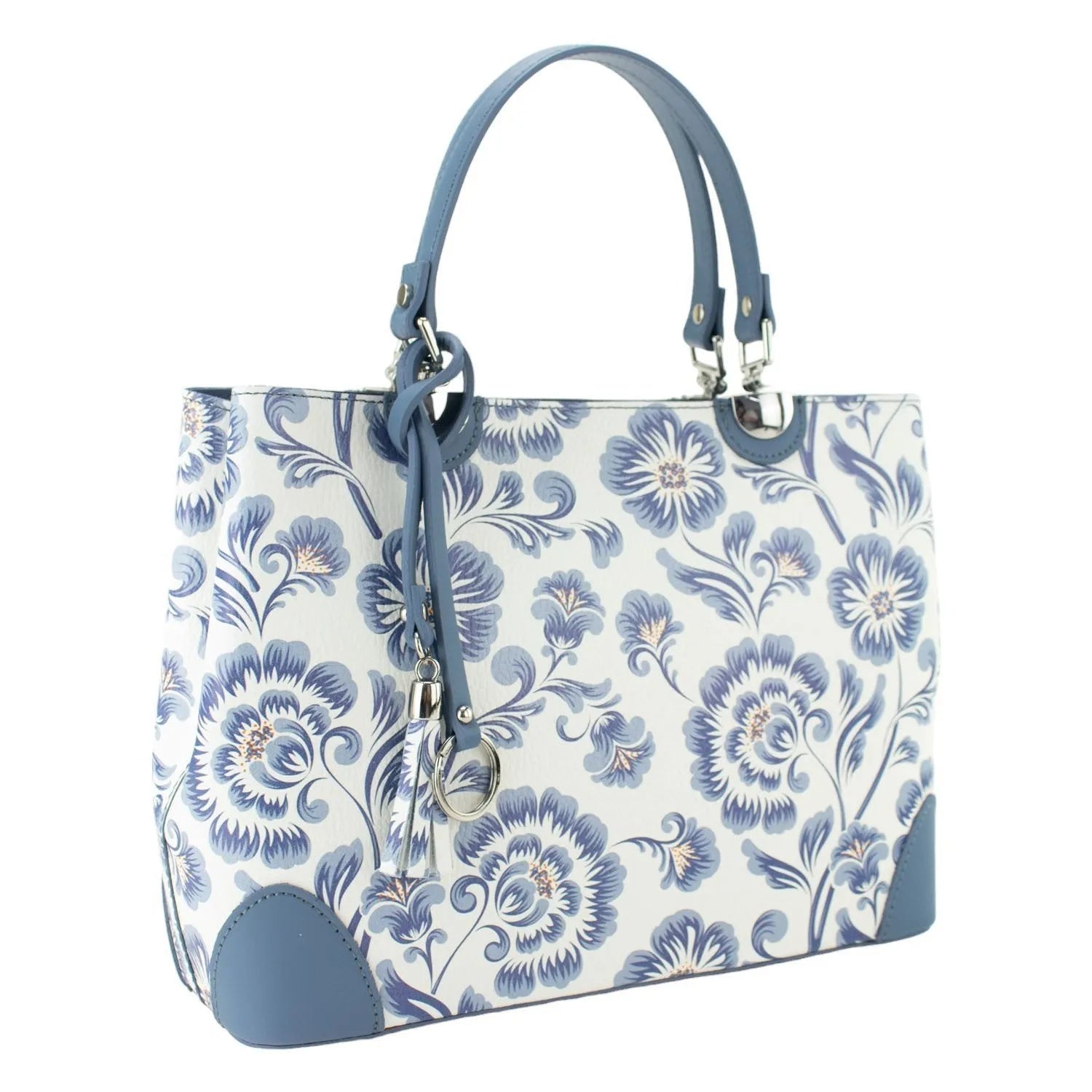 Bolso en piel Pregato Eleganza Flores azules Azulejo - KimondoShop