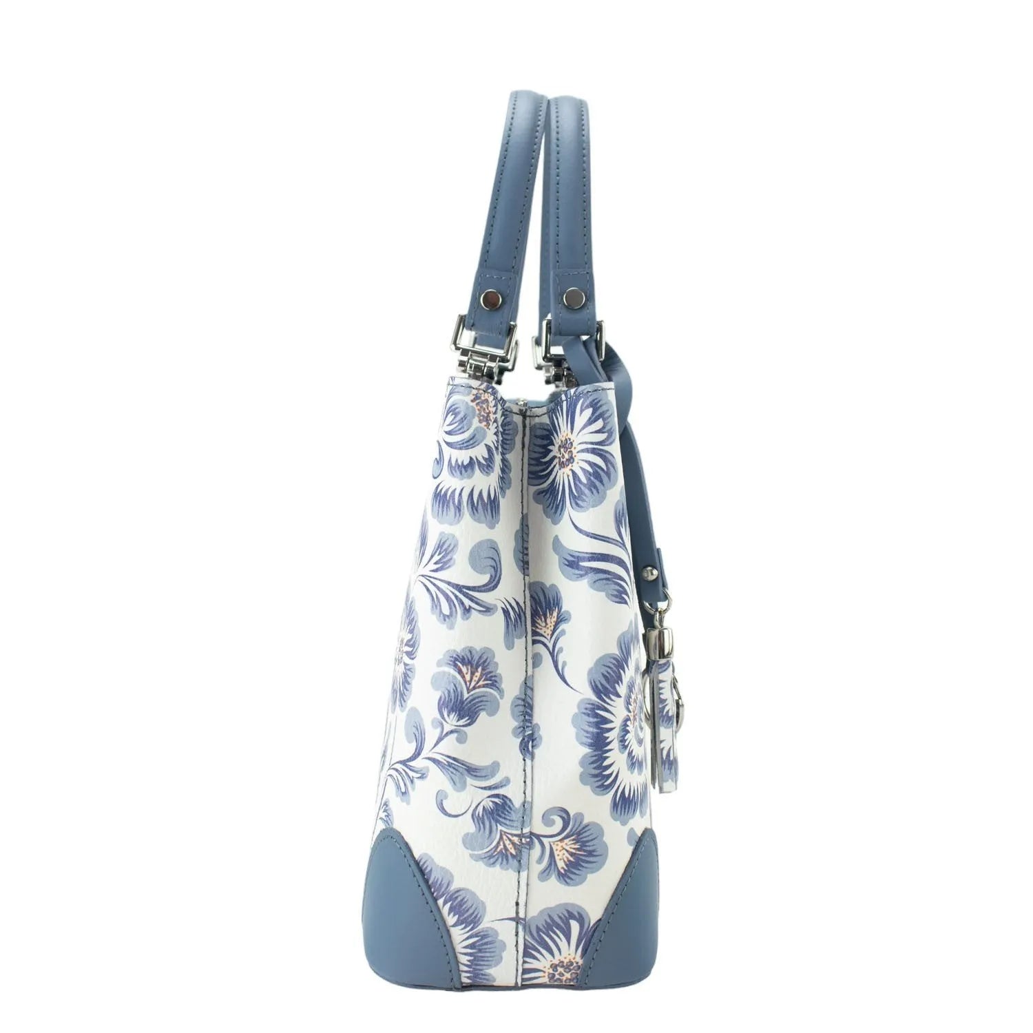 Bolso en piel Pregato Eleganza Flores azules Azulejo - KimondoShop