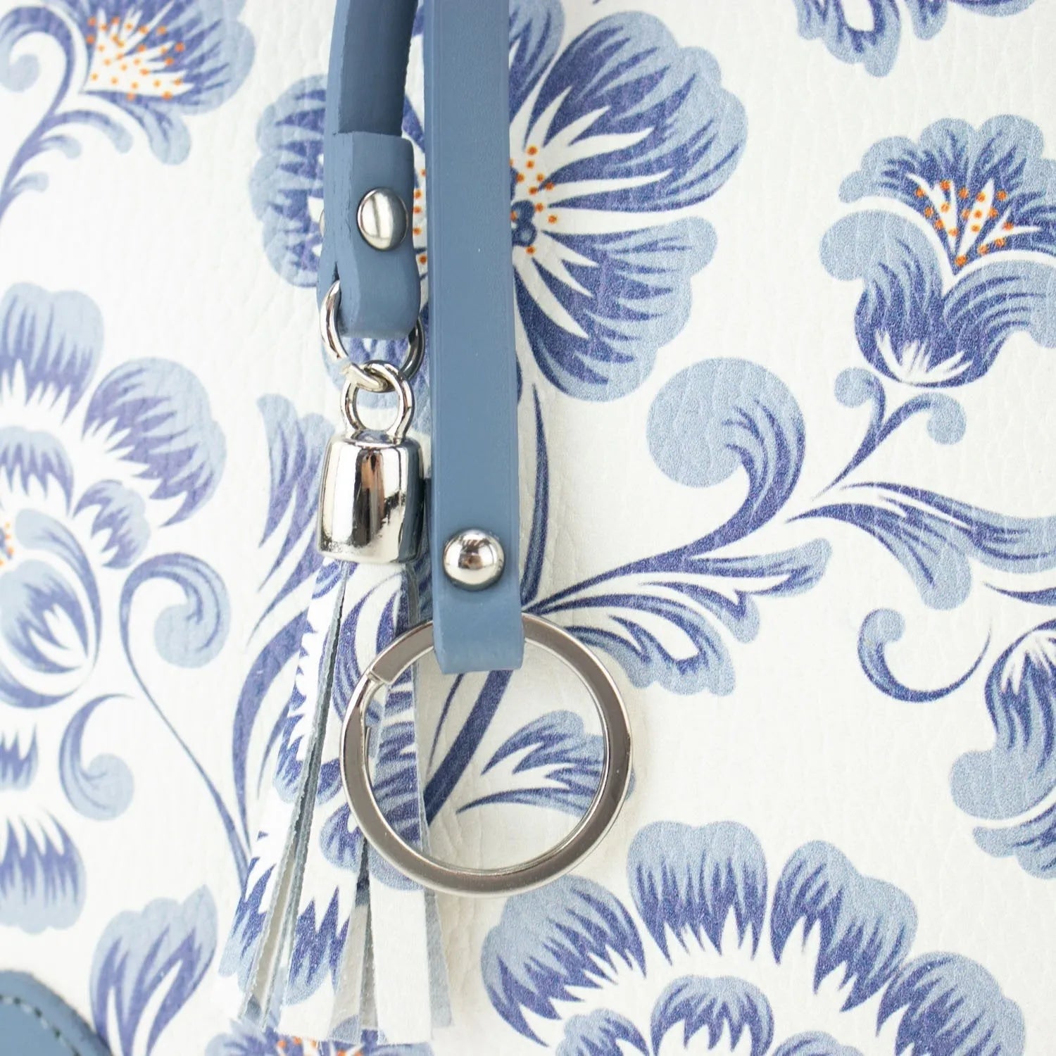 Bolso en piel Pregato Eleganza Flores azules Azulejo - KimondoShop