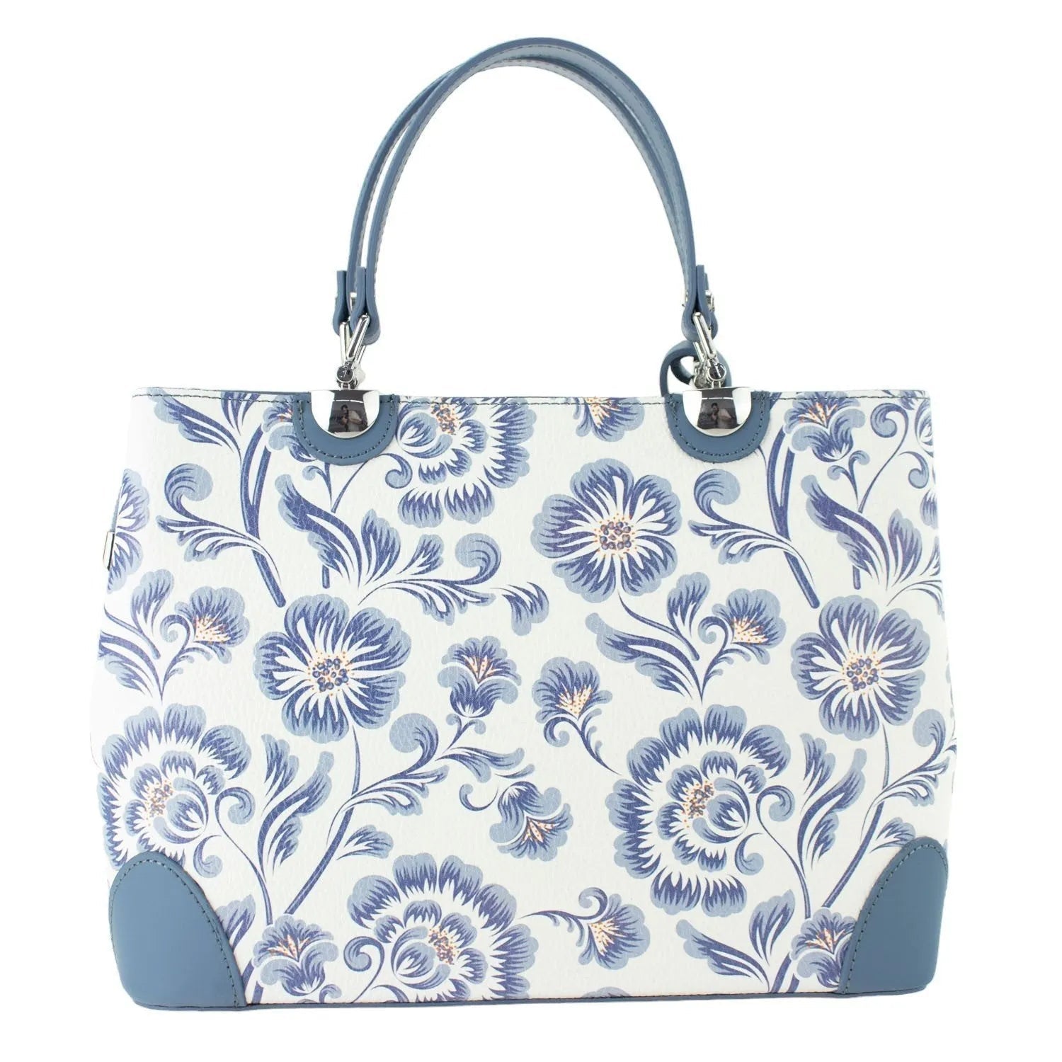 Bolso en piel Pregato Eleganza Flores azules Azulejo - KimondoShop