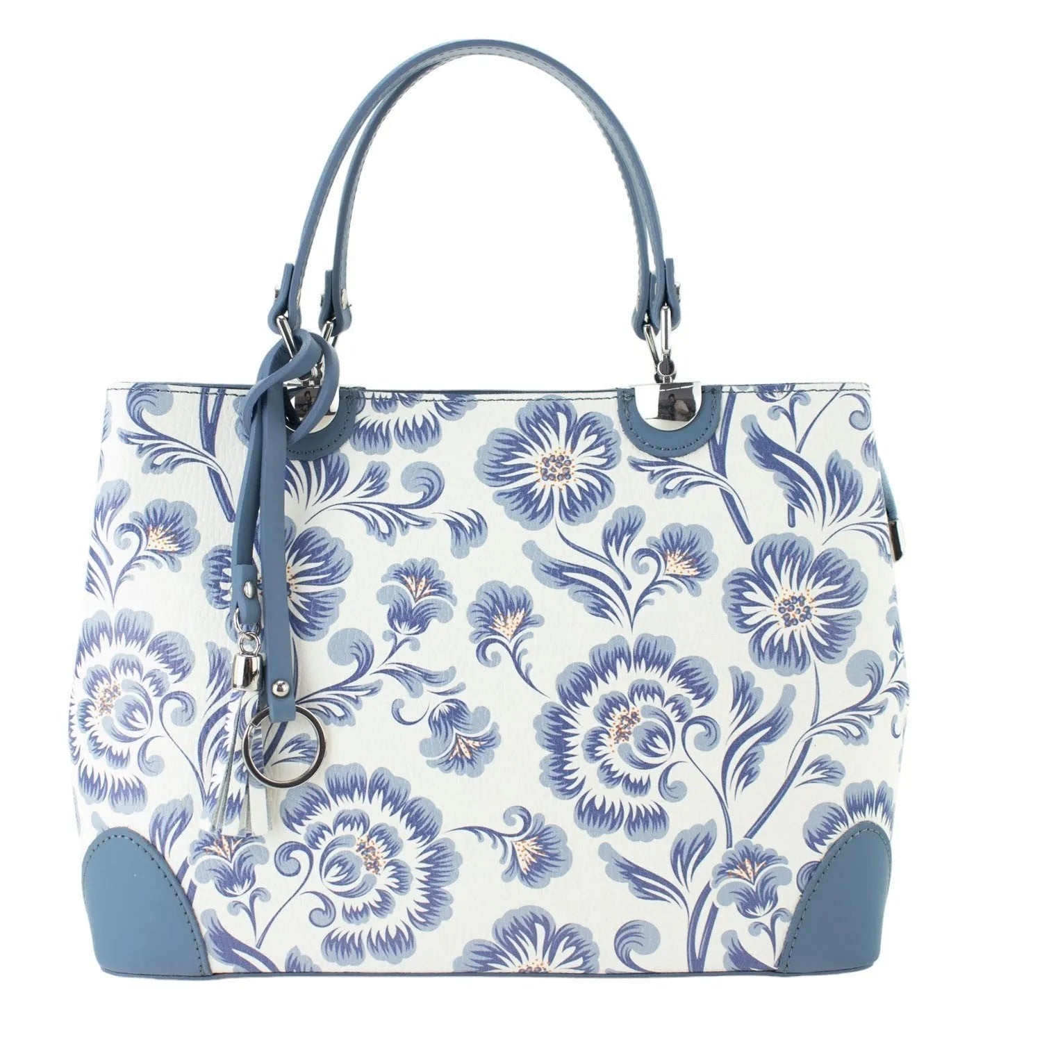 Bolso en piel Pregato Eleganza Flores azules Azulejo - KimondoShop