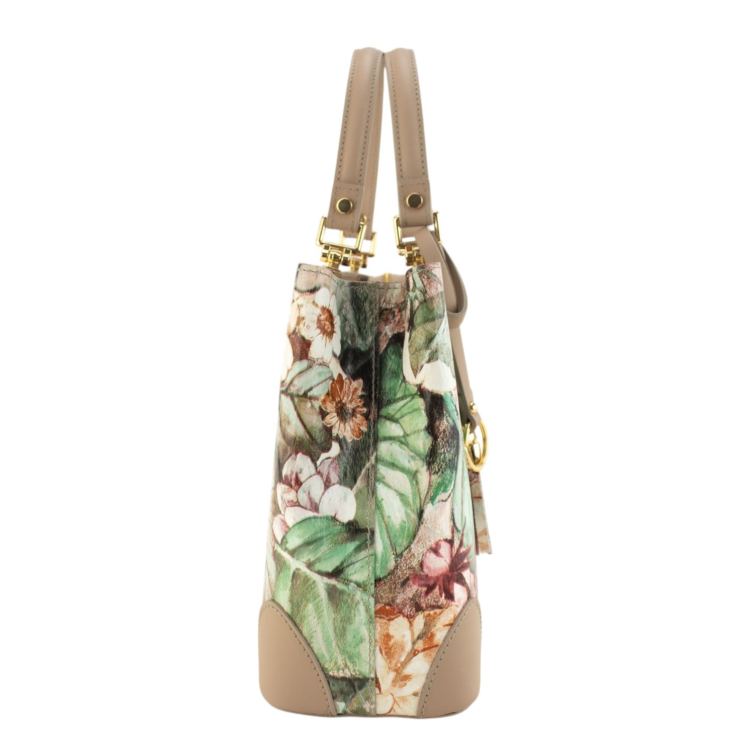Bolso en piel Pregato Eleganza Flores Beige - KimondoShop
