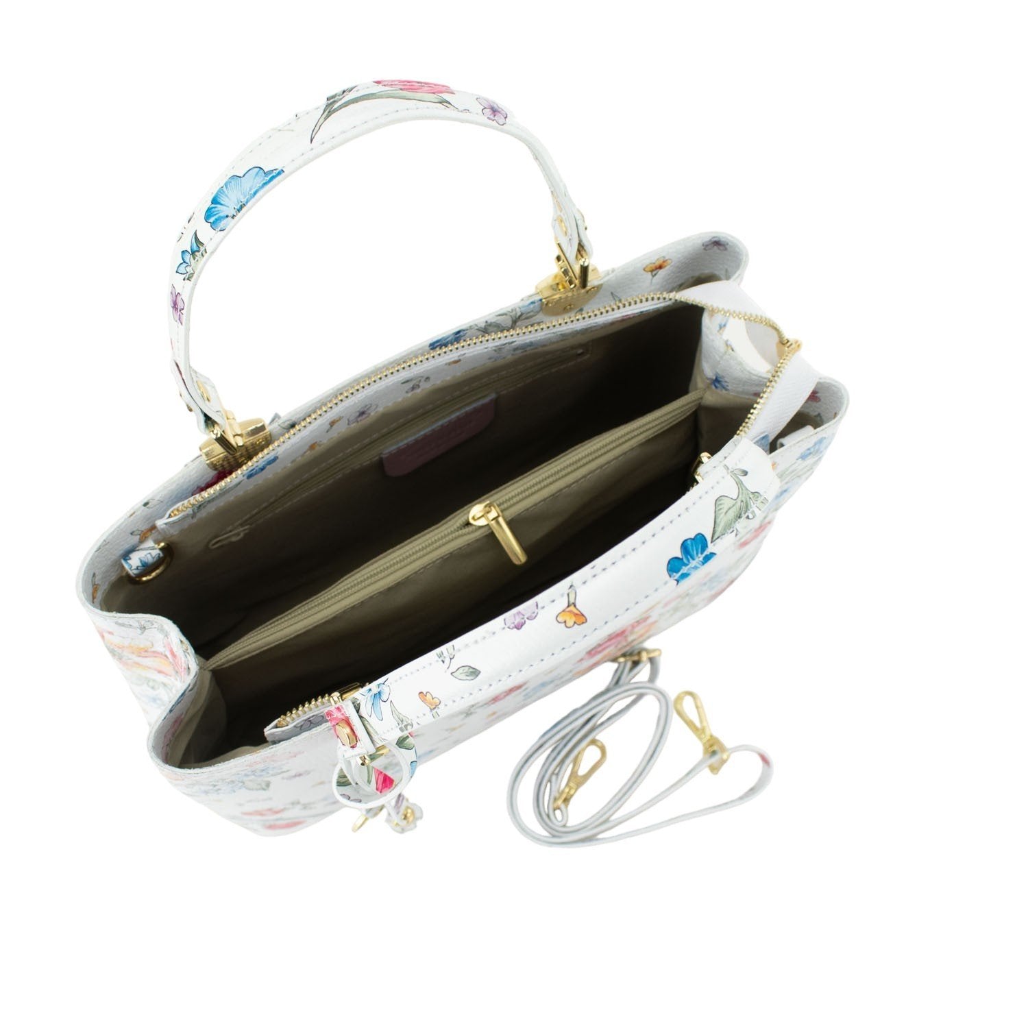Bolso en piel Pregato Eleganza Flores blancas multicolor - KimondoShop