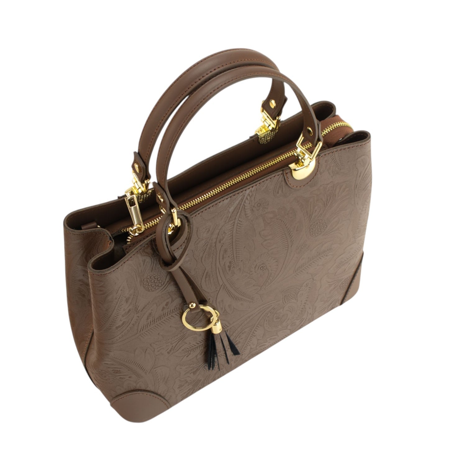 Bolso en piel Pregato Eleganza Grabado Marrón - KimondoShop