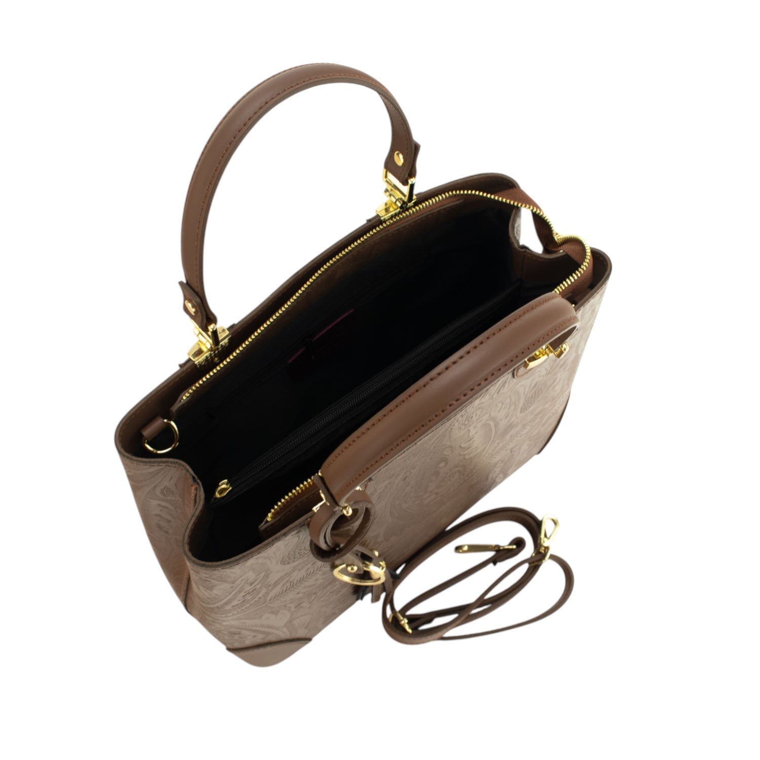 Bolso en piel Pregato Eleganza Grabado Marrón - KimondoShop