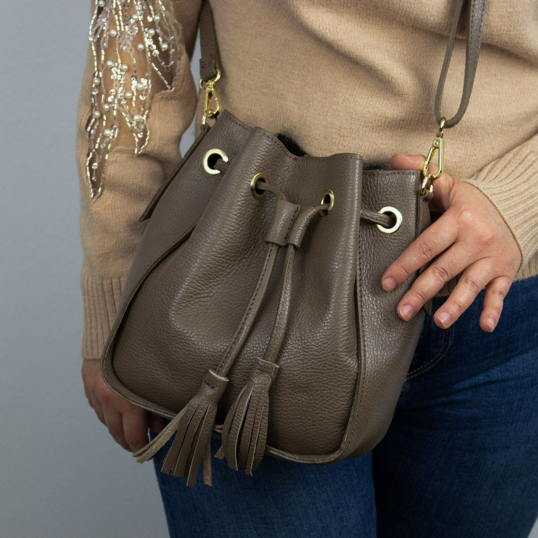 Bolso en Piel Pregato Laguna Taupe oscuro - KimondoShop