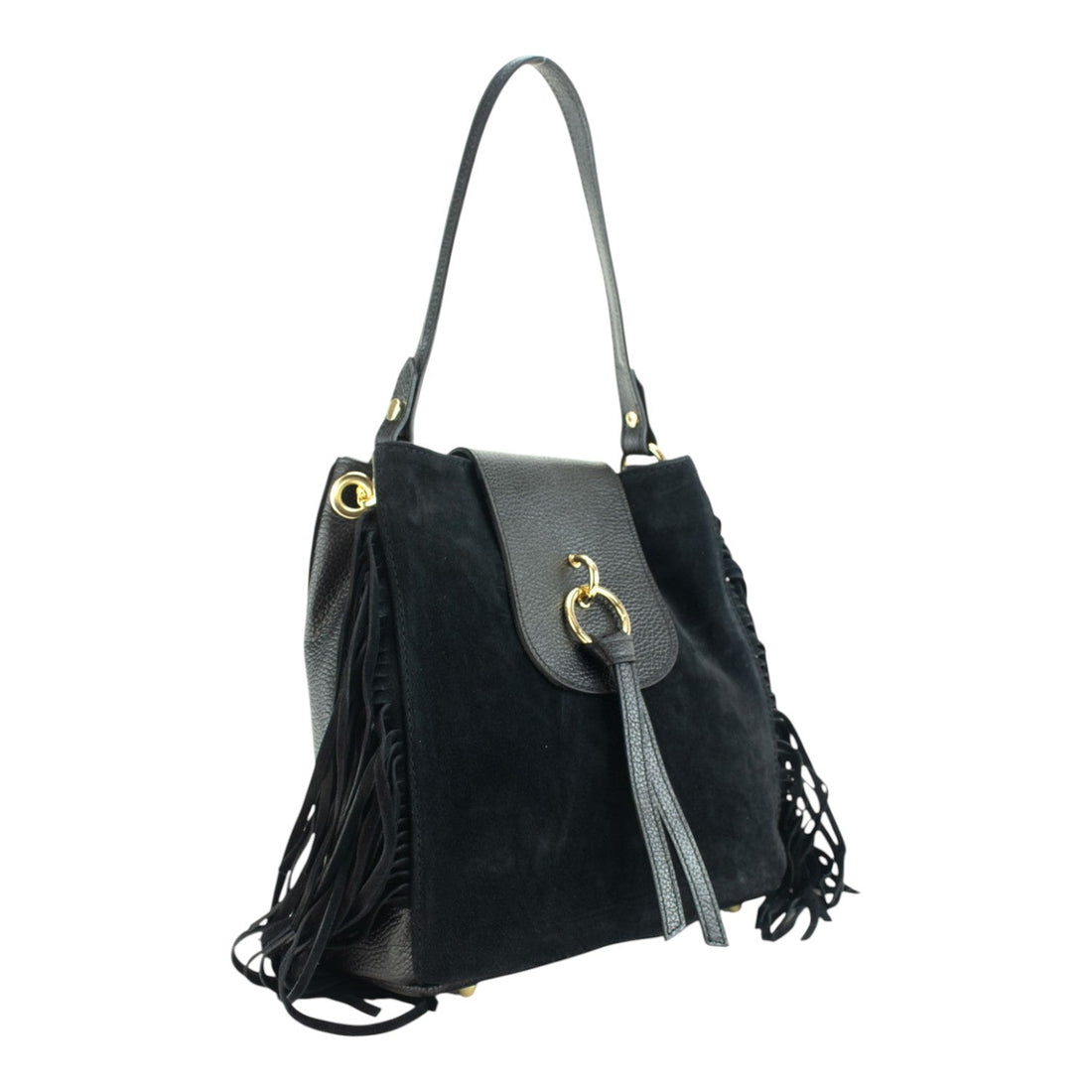 Bolso en piel Pregato Solenne Ante Negro - KimondoShop