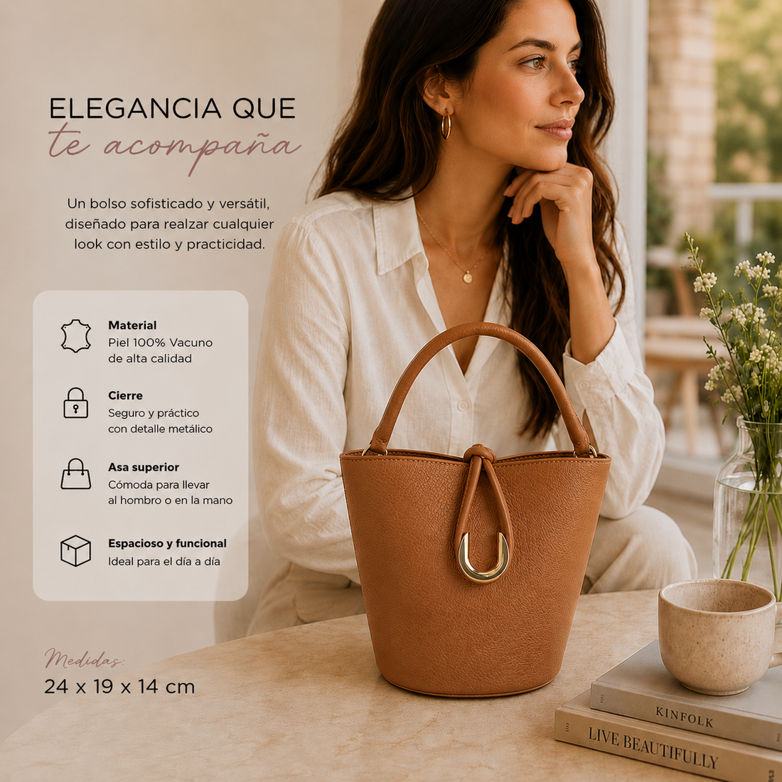Bolso de mano Pregato Noa Camel