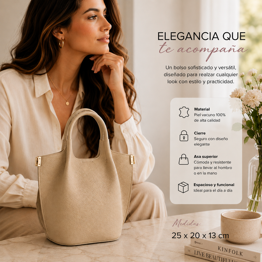 Bolso de mano Pregato Livia Taupe