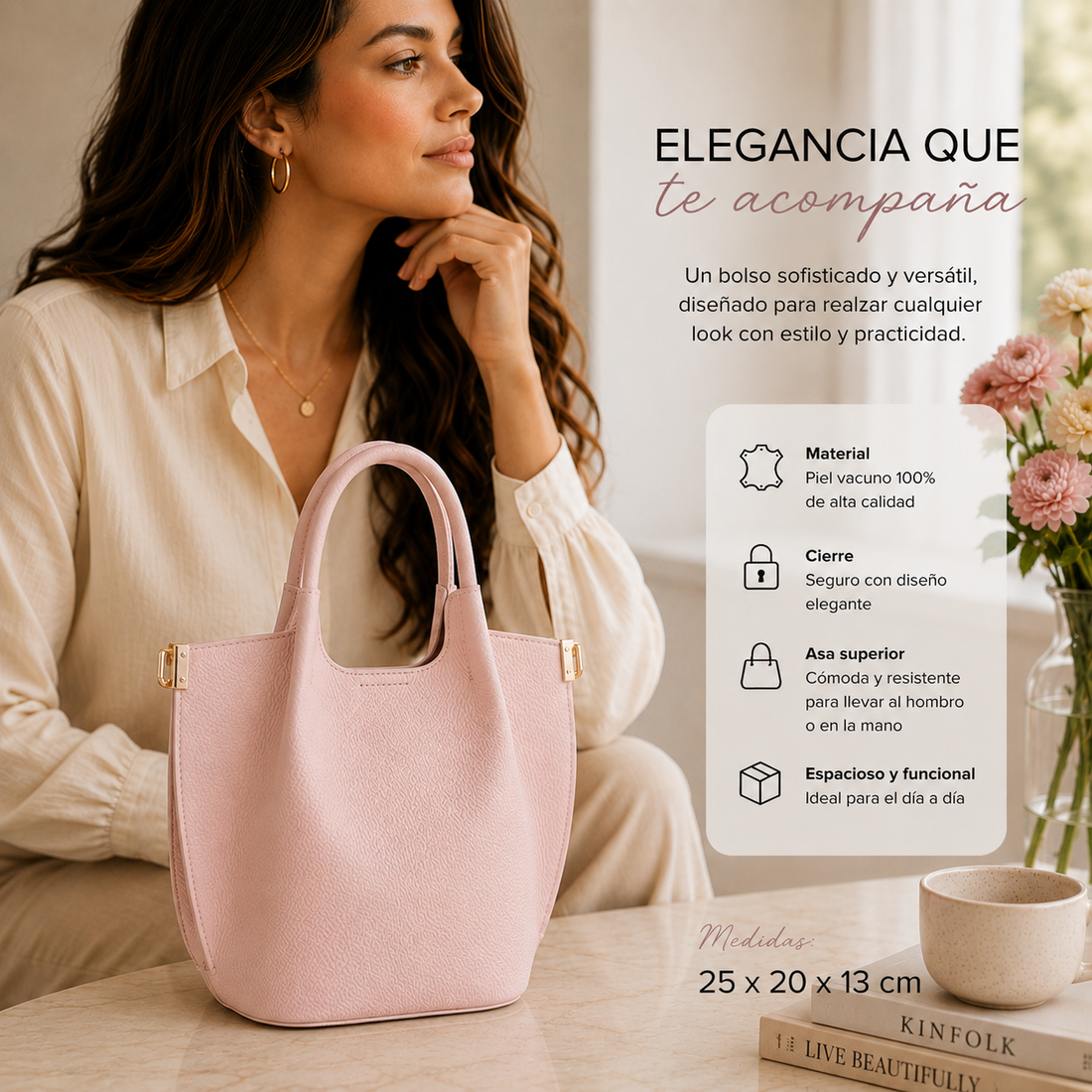 Bolso de mano Pregato Livia Rosa claro