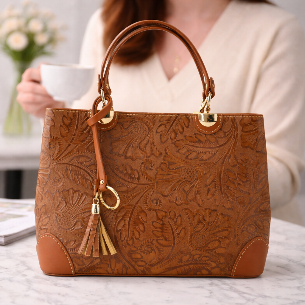 Bolso en piel Pregato Eleganza Grabado Cuero