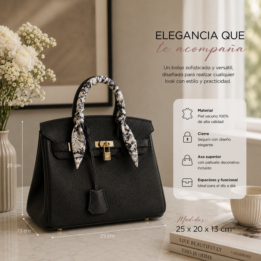 Bolso de mano Pregato Verona Gold Negro · 25cm