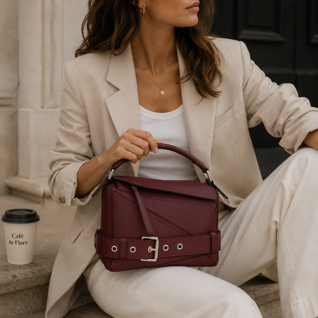 Bolso de Piel Pregato Modena Rock Burdeos