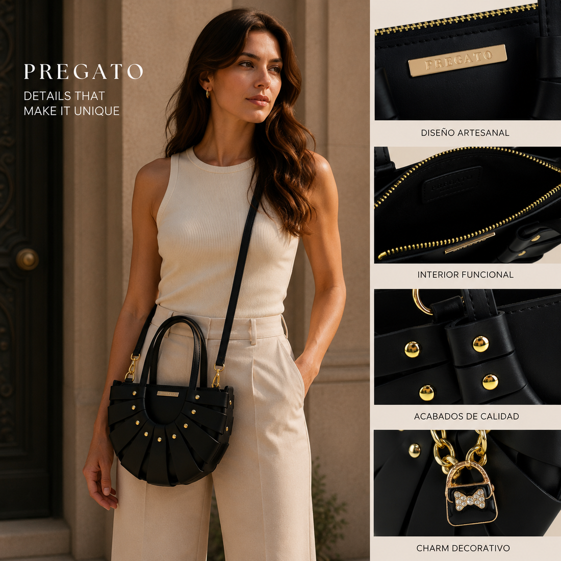 Bolso en Piel Pregato Riviera Negro