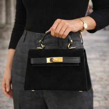 Bolso en Piel Pregato mini Latenza Ante Negro