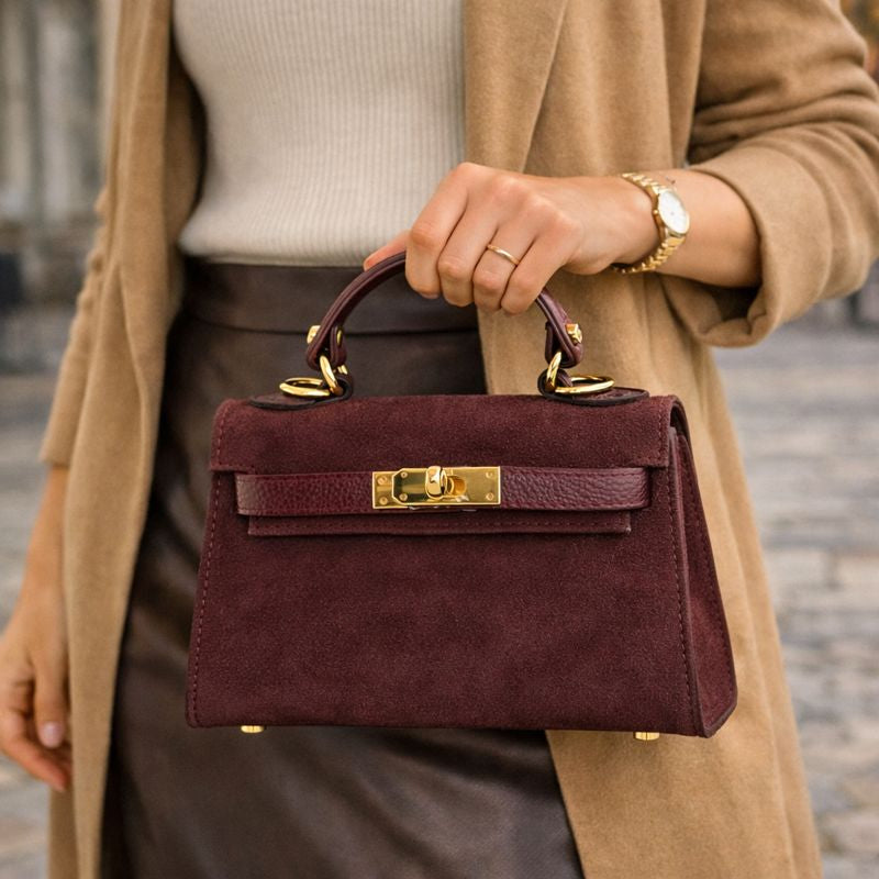 Bolso en Piel Pregato mini Latenza Ante Burdeos