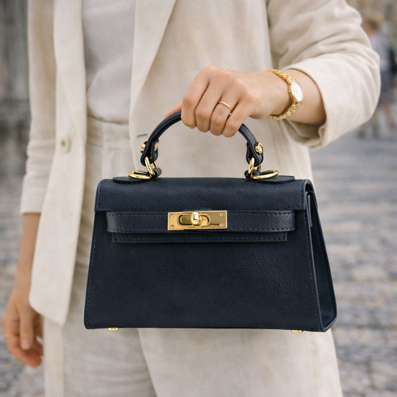 Bolso en Piel Pregato mini Latenza Azul marino - KimondoShop