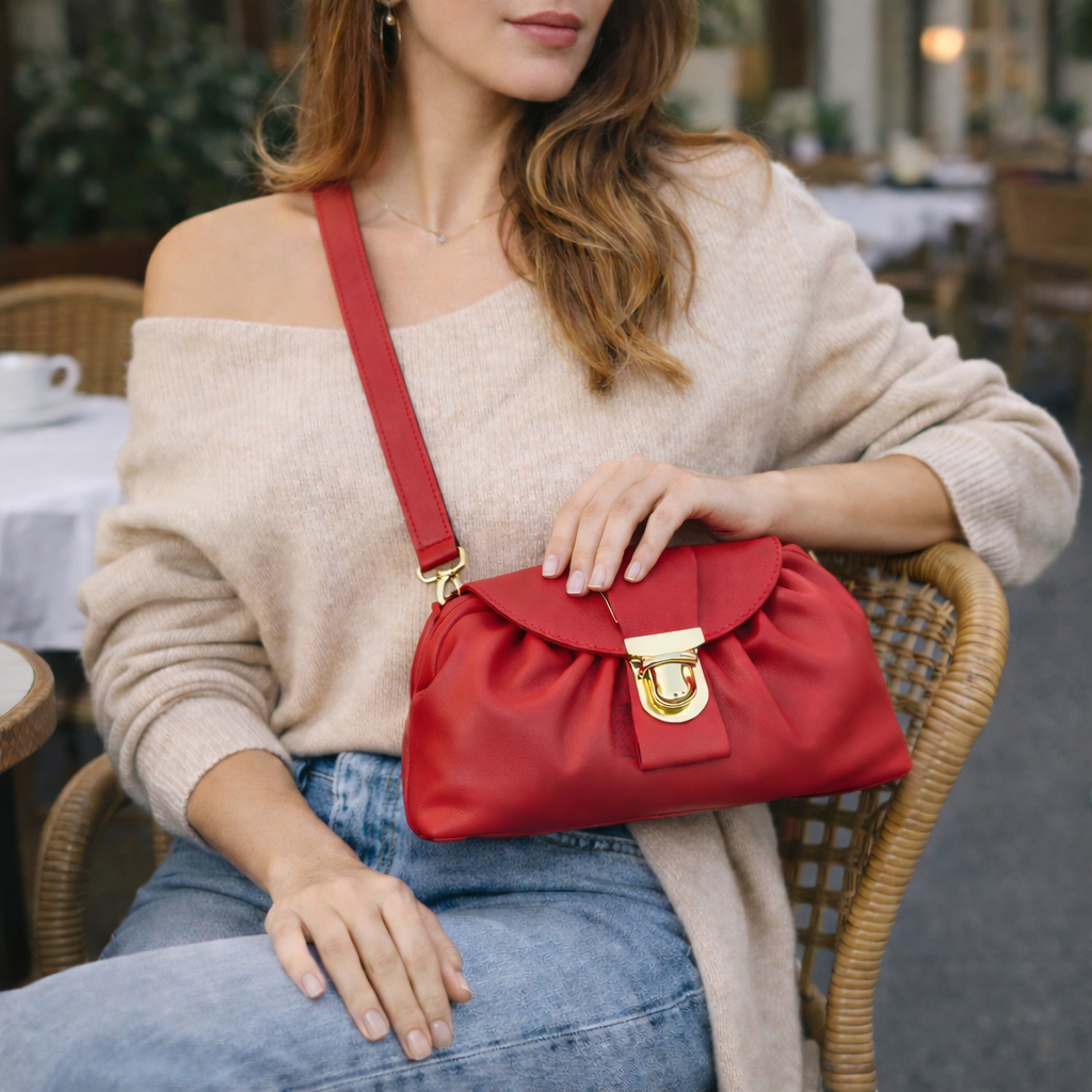 Bolso en Piel Pregato Dolce Rojo