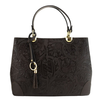 Bolso en piel Pregato Eleganza Grabado Marrón oscuro