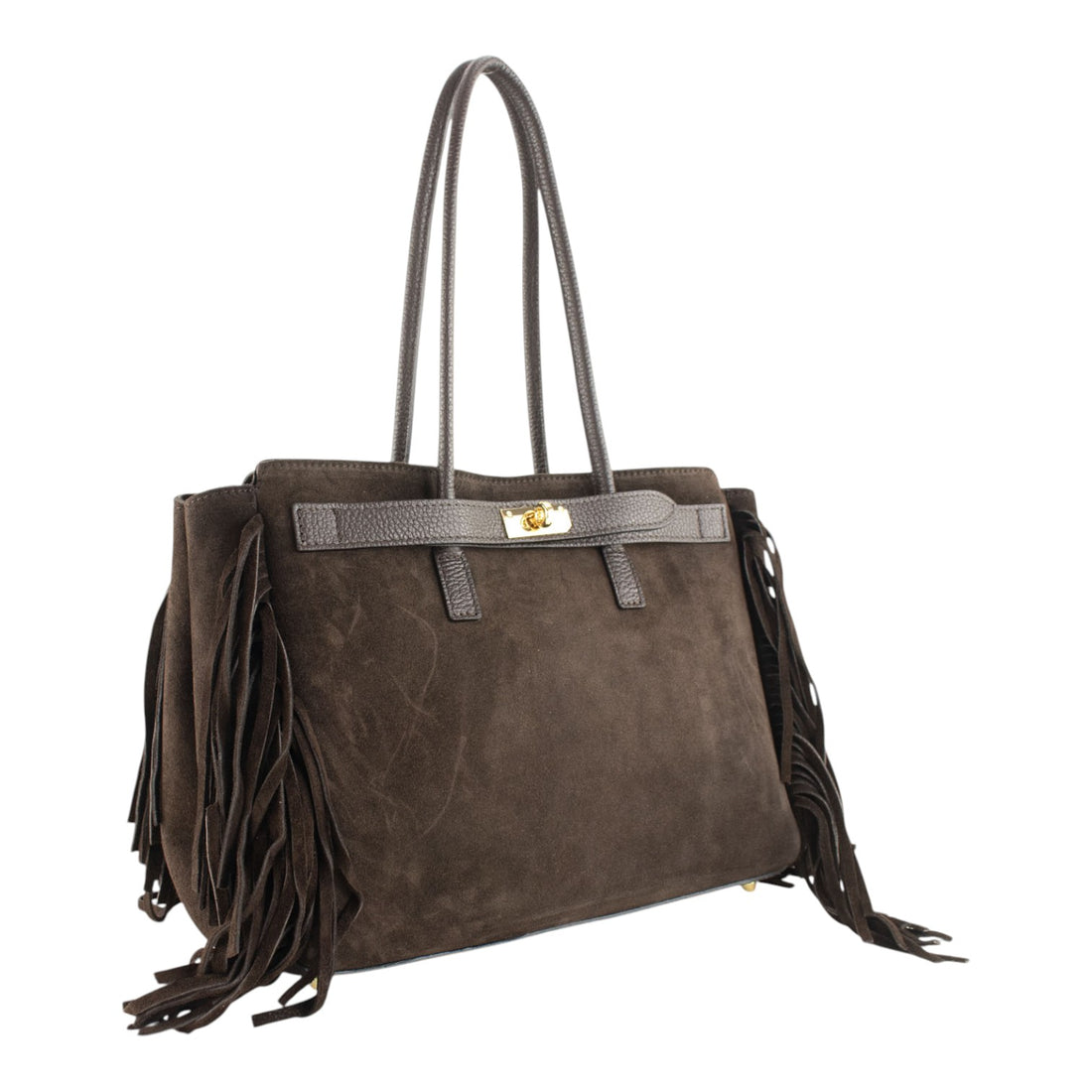 Bolso de Piel Pregato Roma Chocolate flecos