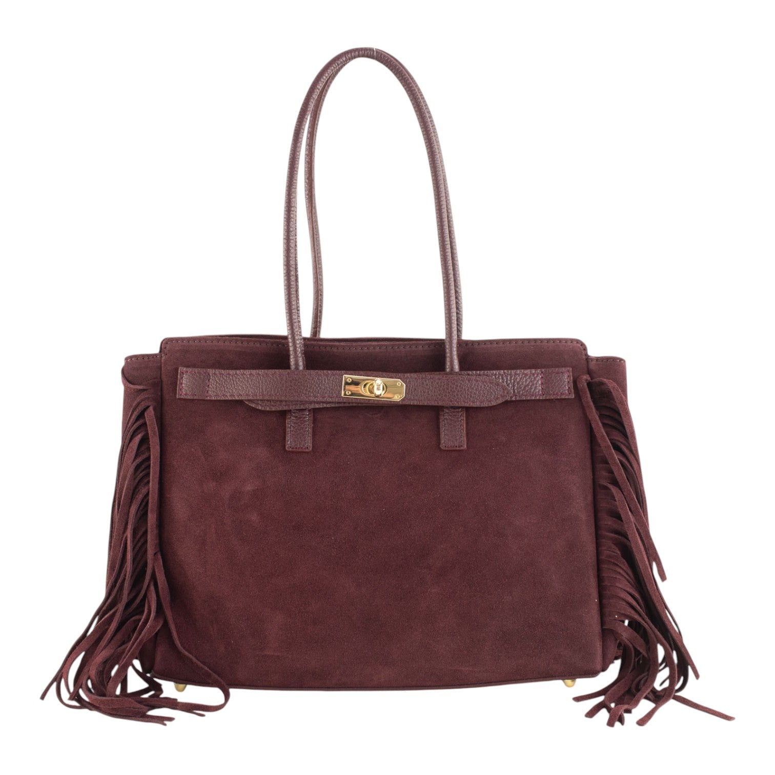 Bolso de Piel Pregato Roma Burdeos flecos