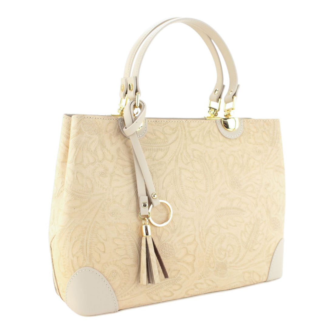 Bolso en piel Pregato Eleganza Grabado Beige