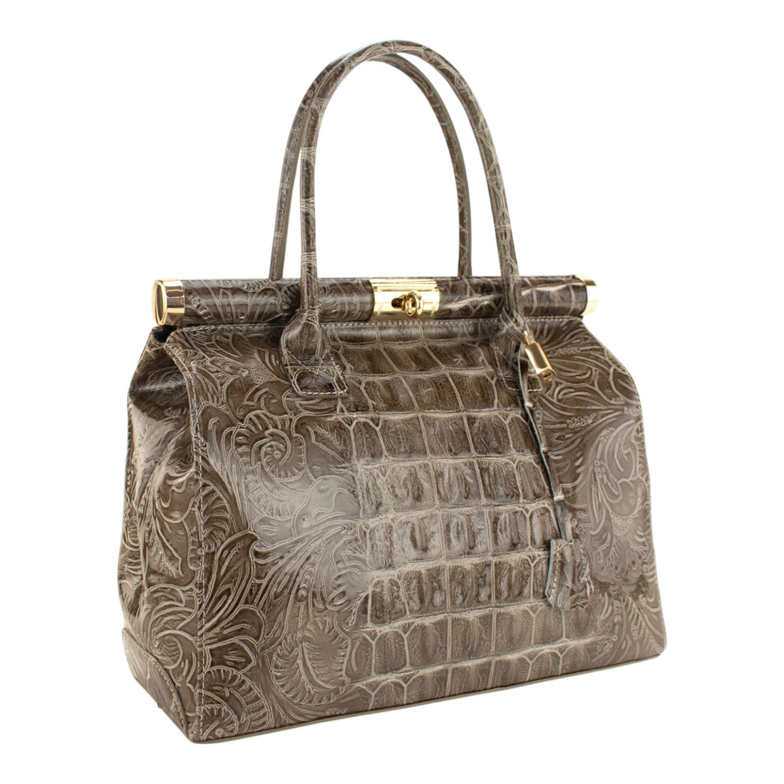 Bolso de mano en Piel Pregato Classic Special Croc Floral Taupe