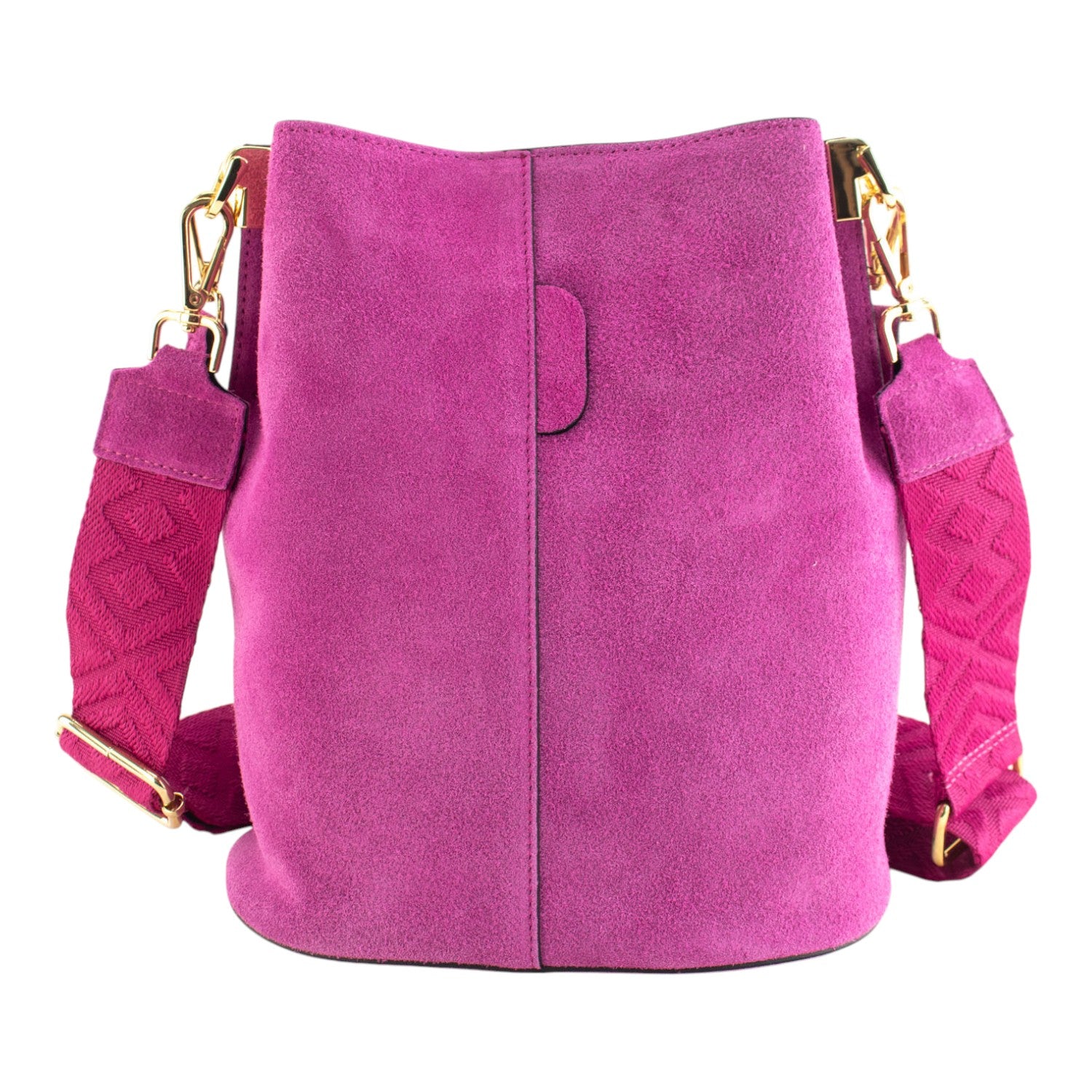 Bandolera Piel Pregato Secchio Peach Fucsia cinta rombo