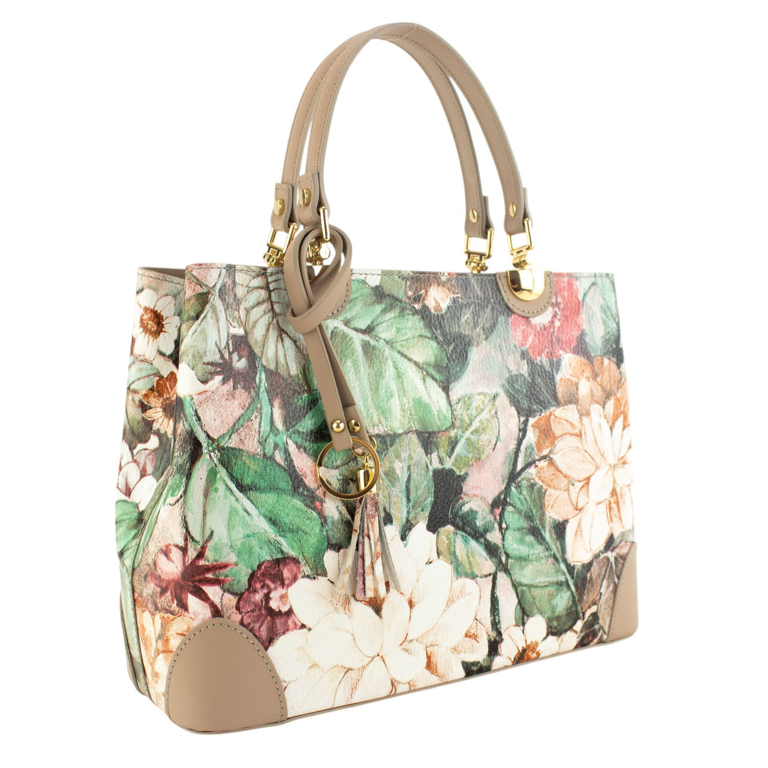 Bolso en piel Pregato Eleganza Flores Beige