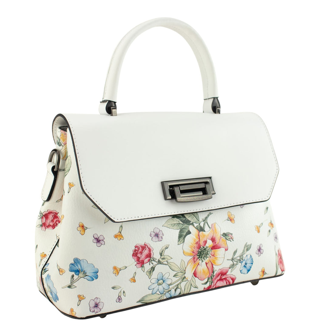 Bolso con solapa en piel Pregato Passione Blanco Floral