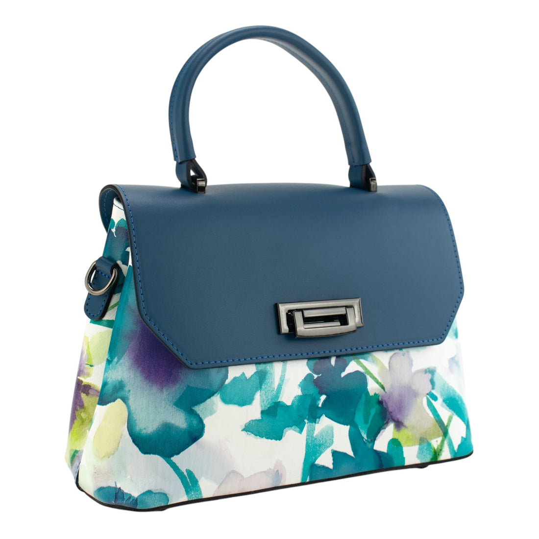 Bolso con solapa en piel Pregato Passione Acuarela azules - KimondoShop