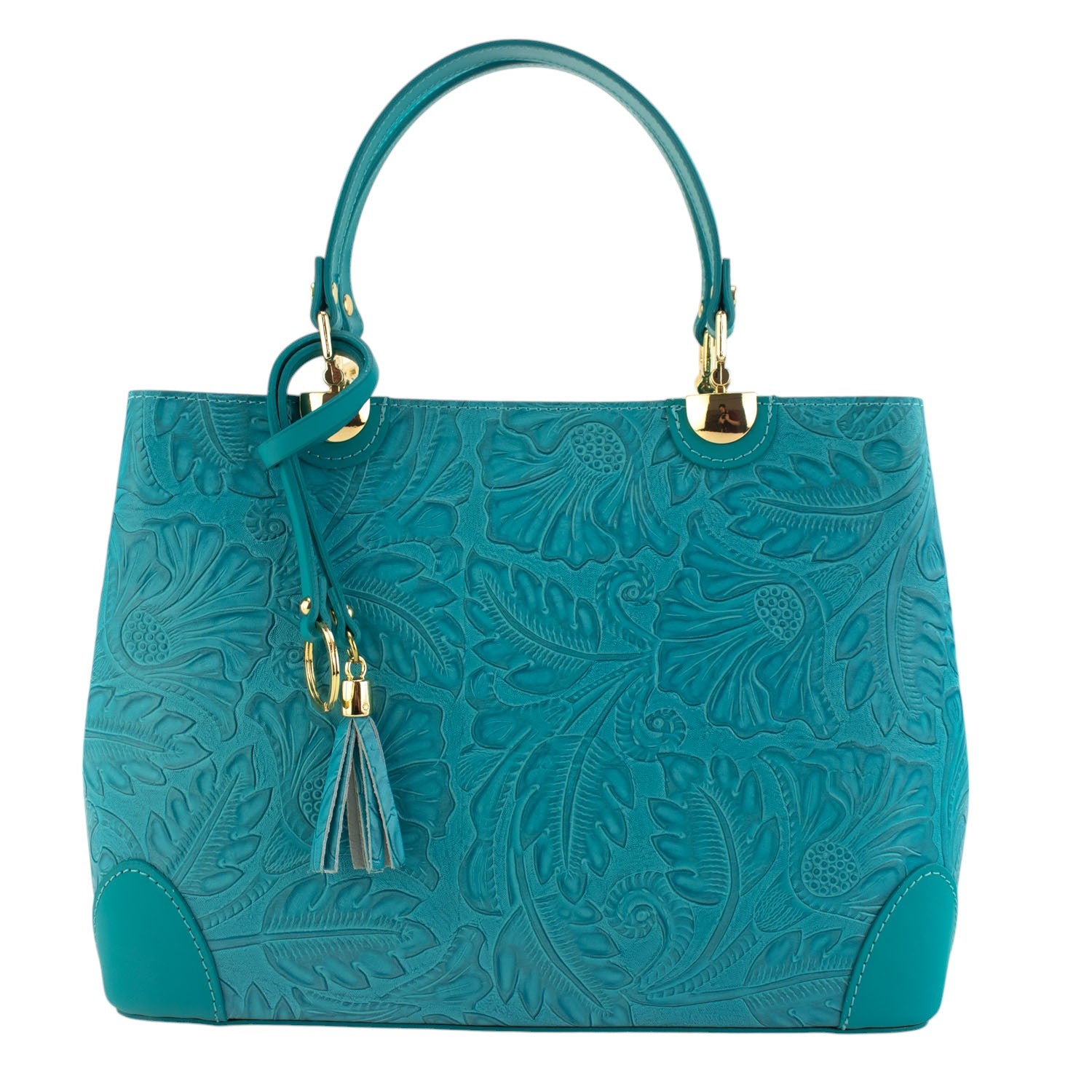 Bolso en piel Pregato Eleganza Grabado Turquesa