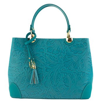 Bolso en piel Pregato Eleganza Grabado Turquesa