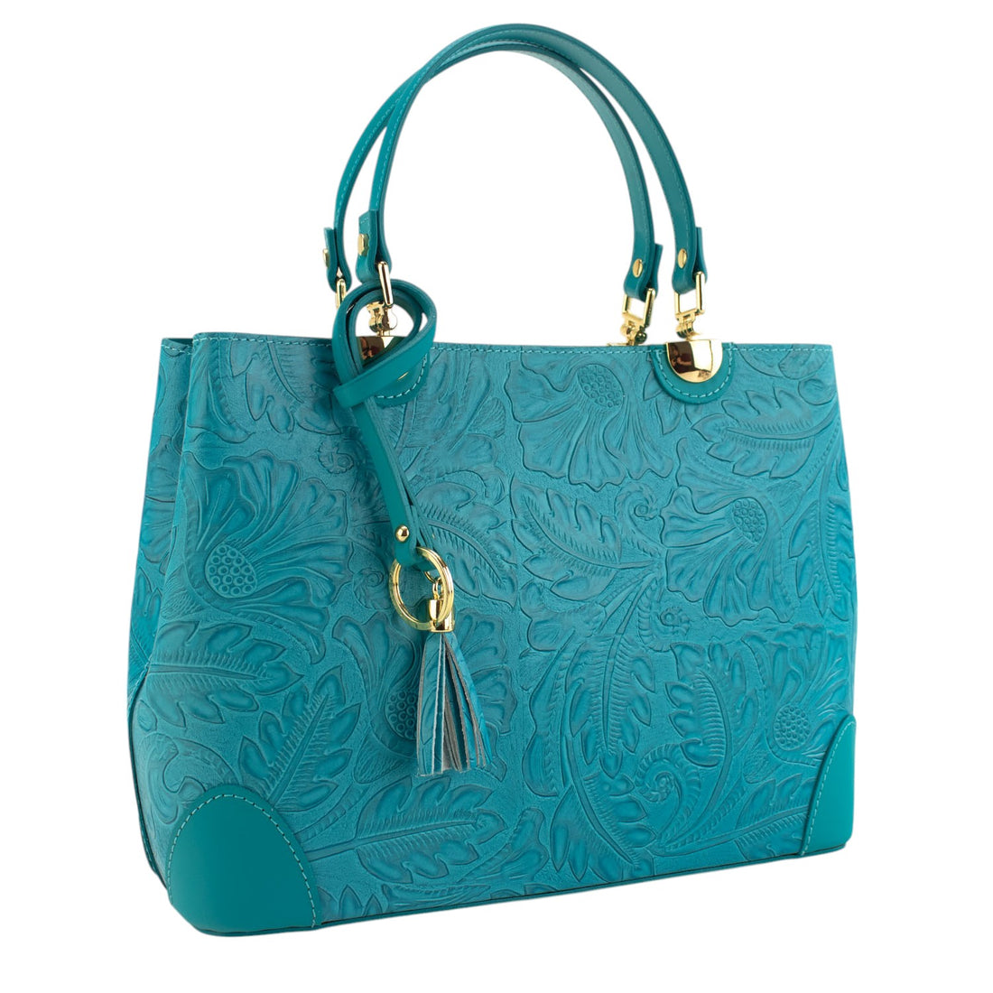 Bolso en piel Pregato Eleganza Grabado Turquesa