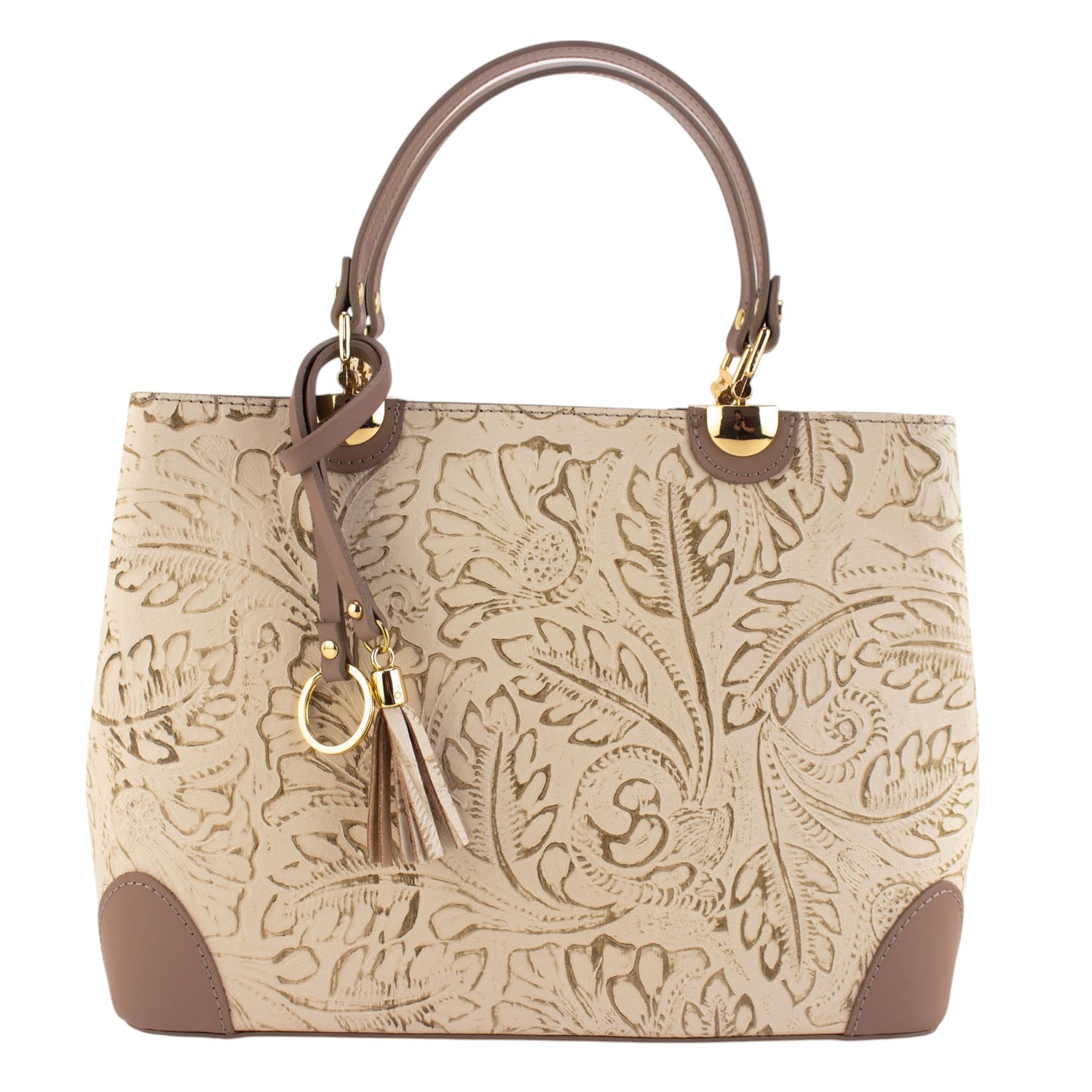 Bolso en piel Pregato Eleganza Grabado Beige vintage