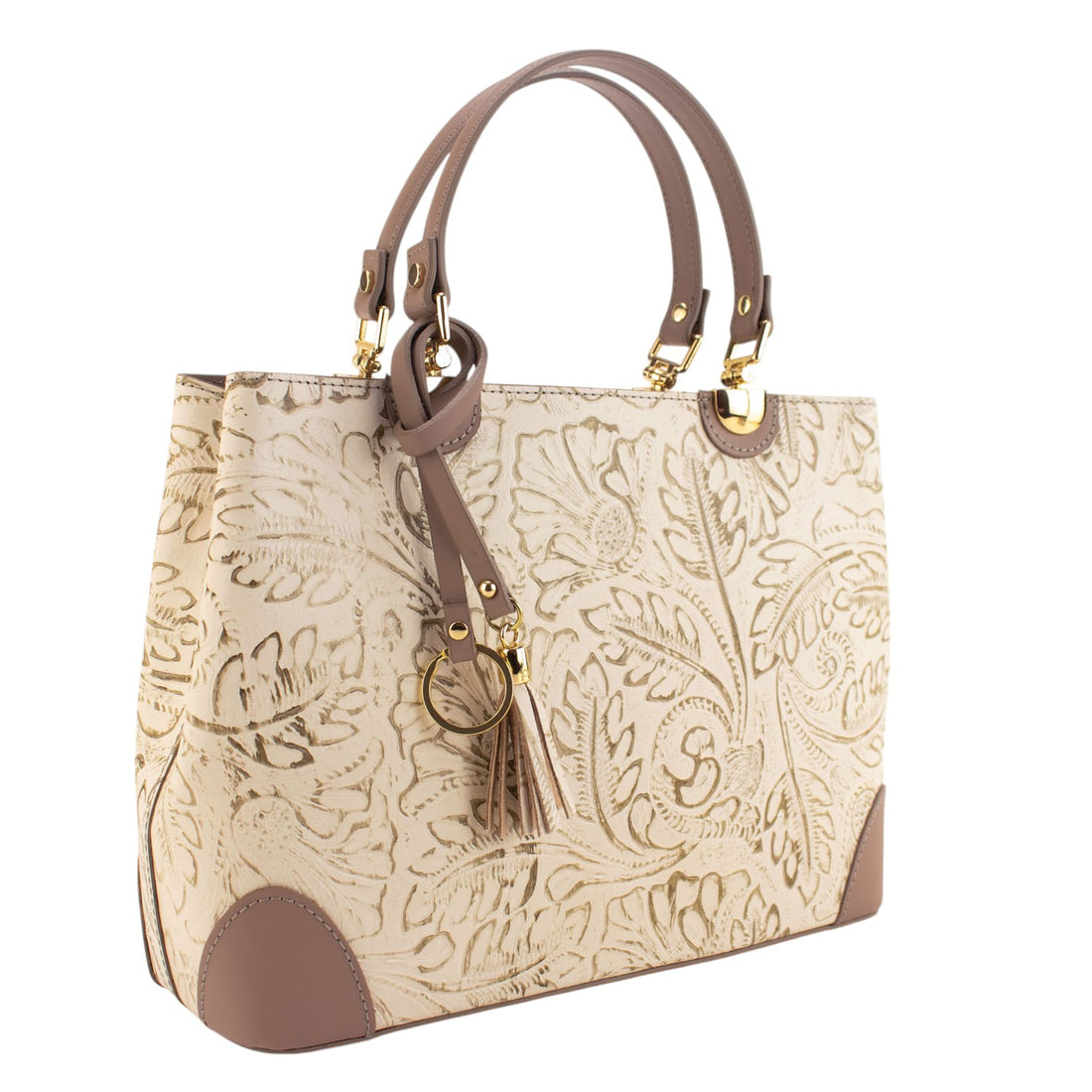 Bolso en piel Pregato Eleganza Grabado Beige vintage