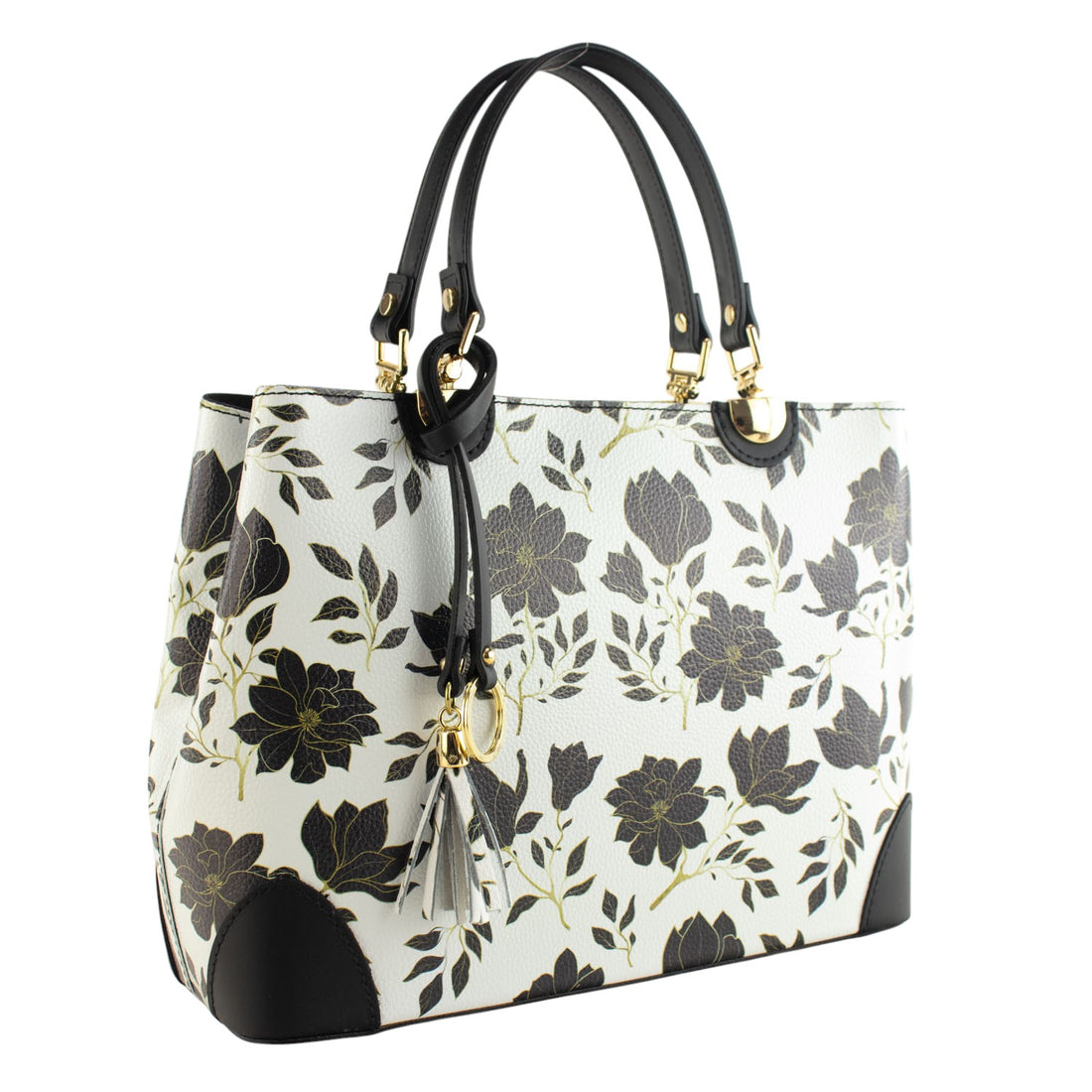 Bolso en piel Pregato Eleganza Fiori Neri Negro