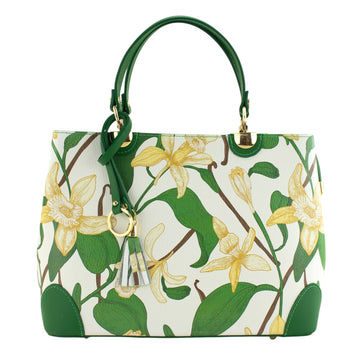Bolso en piel Pregato Eleganza Flores Verdes