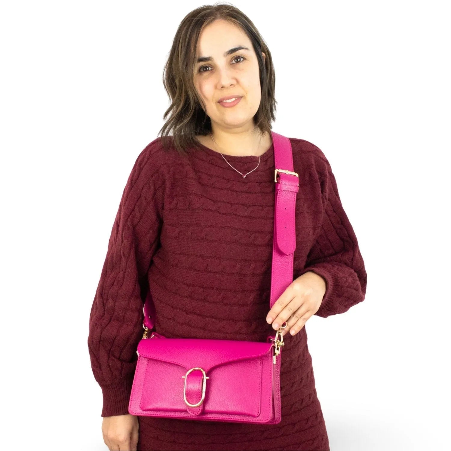 Bandolera Piel Pregato Fíbula Fucsia - KimondoShop