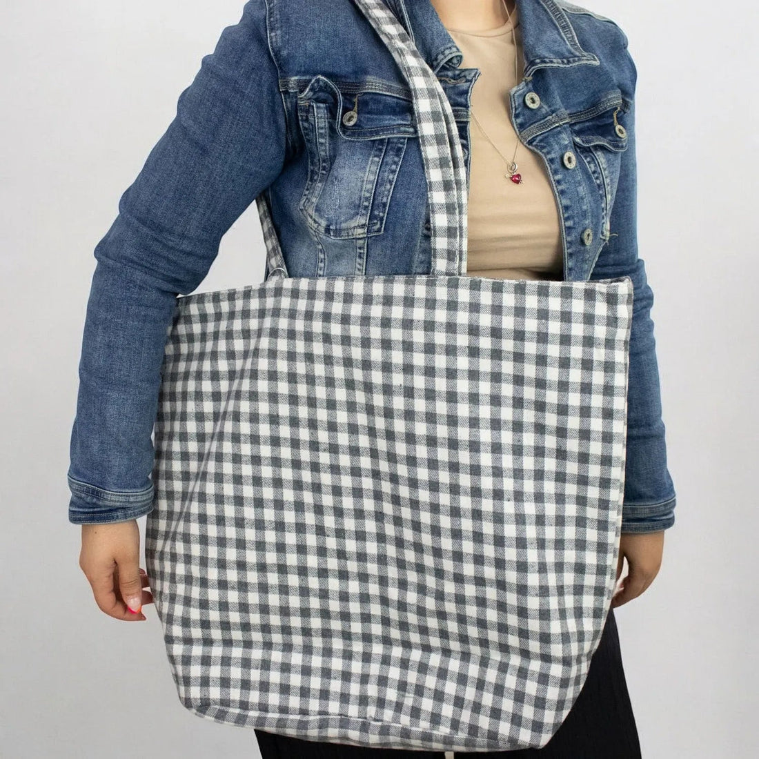 Bolsa totebag La Matilda Vichy Azul gris - KimondoShop