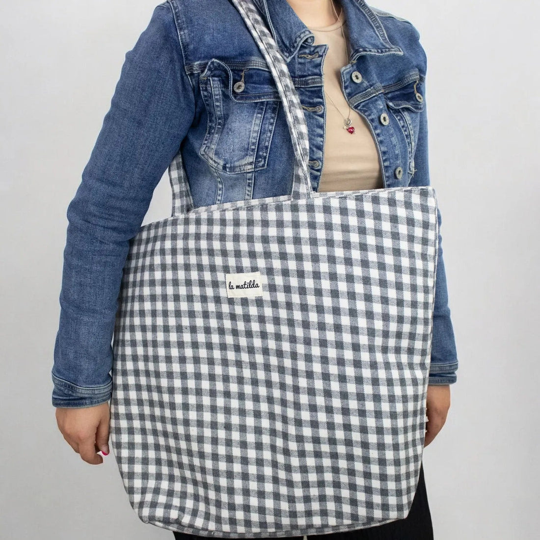 Bolsa totebag La Matilda Vichy Azul gris - KimondoShop